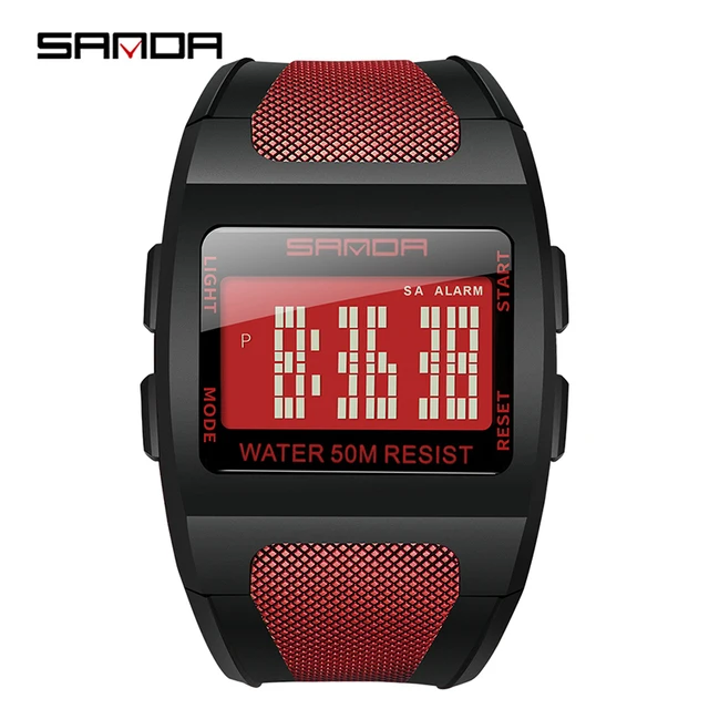 SANDA Mens Electronic Watch Fashion HD LED Display Wearable Case Waterproof  Str - £81.20 GBP