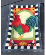 Peggy Karr Colorful ROOSTER 10&quot; Fused Glass Tray w Bees, Checks, Daisy  ... - £31.10 GBP