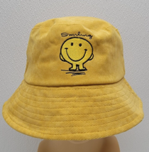 Maoli Maowai Smiling Smiley Face Yellow Corduroy Bucket Hat Retro - $23.00