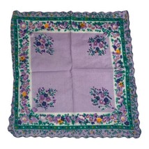 Purple Green Scalloped Floral Flower Bouquet Cotton Handkerchief Boho Vintage  - £18.38 GBP