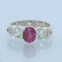 Purple Pink Spinel and White Topaz Handmade Silver Ladies Heart Ring size 6.75 - £90.36 GBP