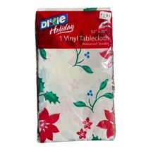2005 Dixie Holiday Christmas Poinsettia Holly Vinyl Tablecloth 52” X 70” *New - $3.00