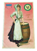 Louisiana State Union Girl in Bonnet w Barrel State Seal Embossed Langsdorf 1910 - £12.80 GBP
