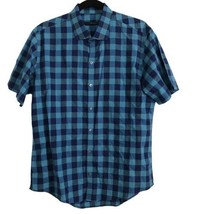 ZACHARY PRELL Mens Shirt Blue Button Front Short Sleeve Plaid Checked Sz Medium - £9.81 GBP