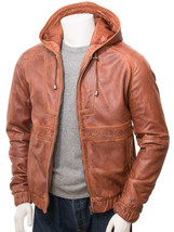 Men's Tan Leather Hooded Jacket: Manaton - $155.00+ Men's Tan Leather Hooded Jacket: Manaton - $155.00+
