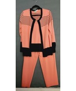 Misook Womens Pant Suit Set Sz XL Coral Black Jacket Cardigan Pants Stre... - £105.87 GBP
