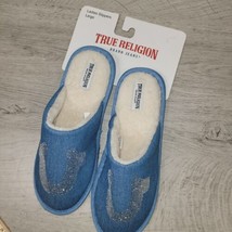 True Religion Slippers Slides Shoe Furry Blue Silver Sparkle  Size Large 8-9 NEW - £12.85 GBP