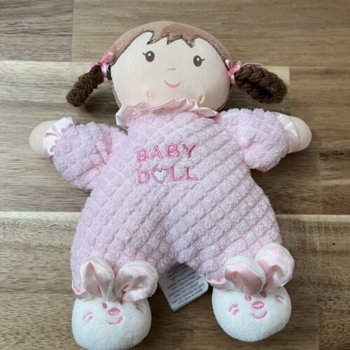 Vintage Pink Terrycloth Baby Doll Brown Hair Lovey Braids Bunny Slippers 2002 - $26.59