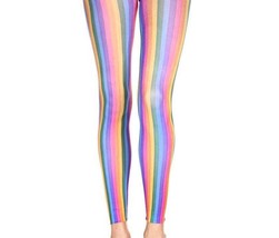 Rainbow Vertical Stripe Footless Tights Alternative Funky 60&#39;s Festival Print Le - £10.81 GBP