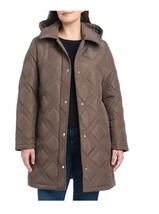 Jones New York Womens Jacket Brown Quilt Hood Tie Belt Pockets Heavyweight - $64.99