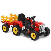Honeyjoy 12V Kids Ride On Tractor w/ Trailer w/ Remote Control &amp; LED Lights Red - £193.55 GBP