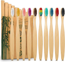 10 Color Soft Bristles Natural Bamboo Toothbrushes Set, Premium BPA Free for Bes - £10.40 GBP