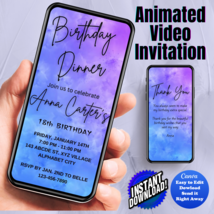Any Age Invite, Blue Flower Digital Dinner Invitation, Animated Invitation - £4.68 GBP