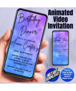 Any Age Invite, Blue Flower Digital Dinner Invitation, Animated Invitation - $5.99