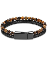 Cremation Jewelry Tiger Eye with Leather Urn Bracelet for Ashes Men&#39;S Br... - £22.09 GBP