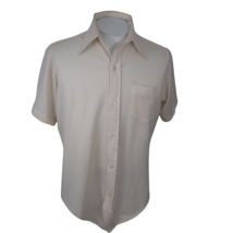 Alexander&#39;s vintage 70s Men shirt short sleeve p2p 23 M slim beige poly disco - £19.45 GBP