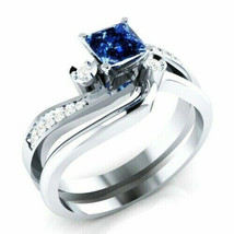 Princess Cut 2.85Ct Lab Created Sapphire Bridal Ring Set 14K White Gold Size 7.5 - £245.02 GBP