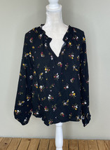 gap NWT women’s floral ruffle trim blouse size M black M6 - £14.01 GBP