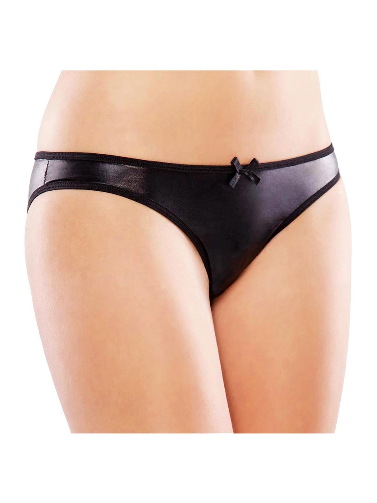 Plus Size Lingerie Black Wet Look Ruched Back Crotchless Panty - Fits Si... - $18.95