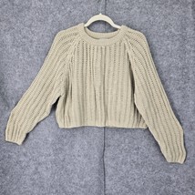 Vintage 80s Prezzia Sweater Women Medium Beige Ribbed Knit Cropped Long Sleeve - £19.97 GBP