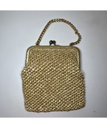 HANDMADE ITALY VINTAGE Crochet Metallic Raffia Clutch W/ Gold Chain Hand... - $54.33 CAD
