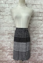 LOFT Womens Faux Wrap Mini Skirt Black White Print Rayon Lightweight Size 14 NEW - £28.30 GBP