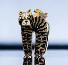 Laurel Burch Jungle Cat Pin Brooch Gold Tone Cloisonné Jewelry Vintage 1... - $98.99