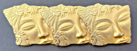 Vintage JJ Jonette Jewelry Woman Tripple Face 3.5&quot; Signed Brooch Pin PB74 - £28.51 GBP