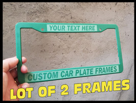 Lot Of 2 Green On Green Plastic Engraved Custom Personalized License Plate Frame - £15.79 GBP
