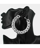 Chunky Silver Chain Hoop Earrings Fashion Jewelry Wide Curb Link Style - £24.94 GBP