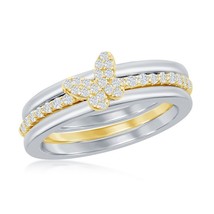 Sterling Silver 3-PC Micro Pave CZ Gold Plated Butterfly Ring - £48.60 GBP