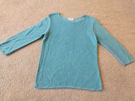 Sarah Arizona Long Sleeve Imported Yarn Blue Sweater Shirt Med USA Made - £11.11 GBP