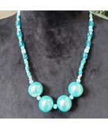 Womens Fashion Blue White Cascading Beaded Necklace Jewelry with Lobster Clasp - $27.72