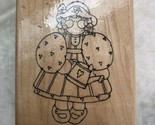 DOTS Ashley Q195 Wood Mounted Rubber Stamp Girl Holding Watering Can - £13.74 GBP