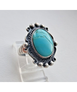 VINTAGE 925 STERLING SILVER BELL TRADING POST  oval 21x12 mm. TURQUOISE ... - $1,425.81 MXN