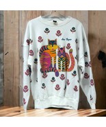 Vintage Art Paint all over cats and daisies gold colorful women’s sweats... - $1,231.18 MXN