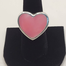 Heart Semiprecious Inlaid Stone Silver Ring Pink Jasper Size 8.5 - £19.57 GBP