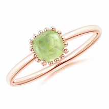 ANGARA Classic Cushion Peridot Ring with Beaded Halo for Women in 14K Solid Gold - £292.29 GBP