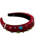 Bari Lynn New Red Velvet Padded Headband With Multicolor Gemstones - $21.12