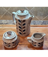 70&#39;s Japan Flower Stoneware 5pc Coffee Cream Sugar Trimont Ware Gray Bro... - $752.48 MXN