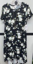 NWT 2.0 LuLaRoe Large Black White Pale Blue Gray Green Floral Carly Swing Dress - £37.97 GBP