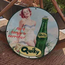 Vintage 1950 Quiky Grapefruit-Lemon Refresher Porcelain Gas &amp; Oil Pump Sign - £97.89 GBP