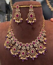 Estilo Bollywood Indio Chapado en Oro Cadena Cz Collar Gargantilla Rubí Joya Set - £141.97 GBP