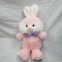 Hug Fun Pink Easter Bunny Rabbit Plush Purple Bow Tie  11&quot; Stuffed Animal  - $11.88