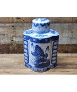Vintage Chinese Tea Canister Blue &amp; White Porcelain + Lid Cup Oolong, Gr... - $26.98