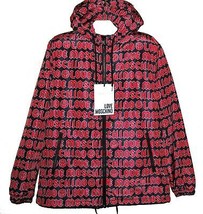 Love Moschino Men&#39;s Black Hooded Rain Jacket Red Logo Sz US 40 EU 50 Fit Large - £205.29 GBP
