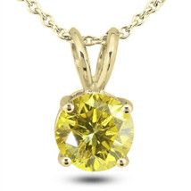 Genuine Diamond Solitaire Pendant Natural Round Yellow Treated 14K SI 1.08 Carat - £1,345.41 GBP