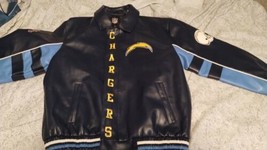 San Diego Chargers G-III Leather Jacket Size L AFC Embroidered NFL Vintage Snap - £172.28 GBP