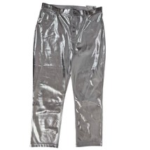 NWT Abercrombie &amp; Fitch 90s Straight Curve Love Silver Vegan Leather Jea... - $48.51