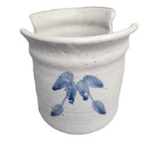 Vtg  P. Oberloier Hand Thrown Pottery Jar Candle Napkin Holder Blue Leaves 1989 - £20.39 GBP